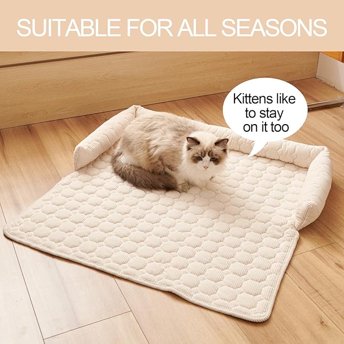 Dog Bed Mat - Washable Pet Furniture Protector with Anti-Slip Bottom for Small Dogs and Cat(White)