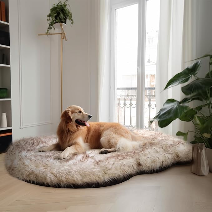 Laifug Luxury Faux Fur Dog Bed, 5-inch Thick Grade Ultra Soft Orthopedic Memory Foam Dog Bed with Faux Fur Cover, Plush Pup Rug with Removable Cover, Waterproof Liner(White)