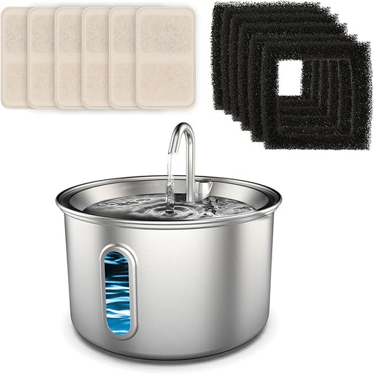 Cat Water Fountain Filter 6 Pack, Carbon, Ion, Sponge Filter for Stainless Cat Water Fountain