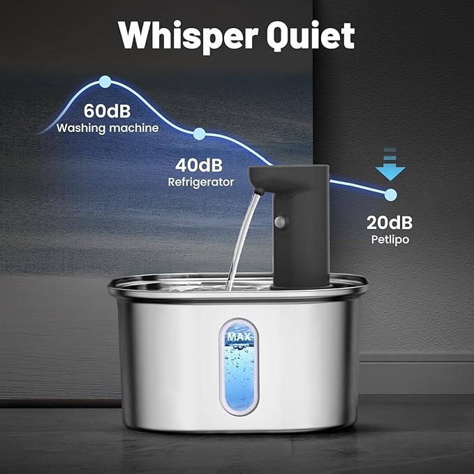 Wireless Cat Water Fountain Stainless Steel 304 + 4 Filters 108oz 3.2L 5000mah Rechargeable Battery Operated Cat Water Fountain Cordless, Automatic Pet Water Dispenser with Motion Sensor for Cats Dogs