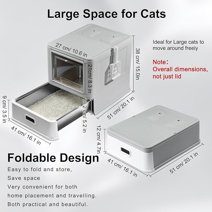 Marchul Enclosed Stainless Steel Cat Litter Box with Lid & Drawer Design for Indoor All Lifestyles Cats, Metal Covered Cat Litter Box, Baffles for Anti-Leakag, with Litter Scoop & Litter Mat