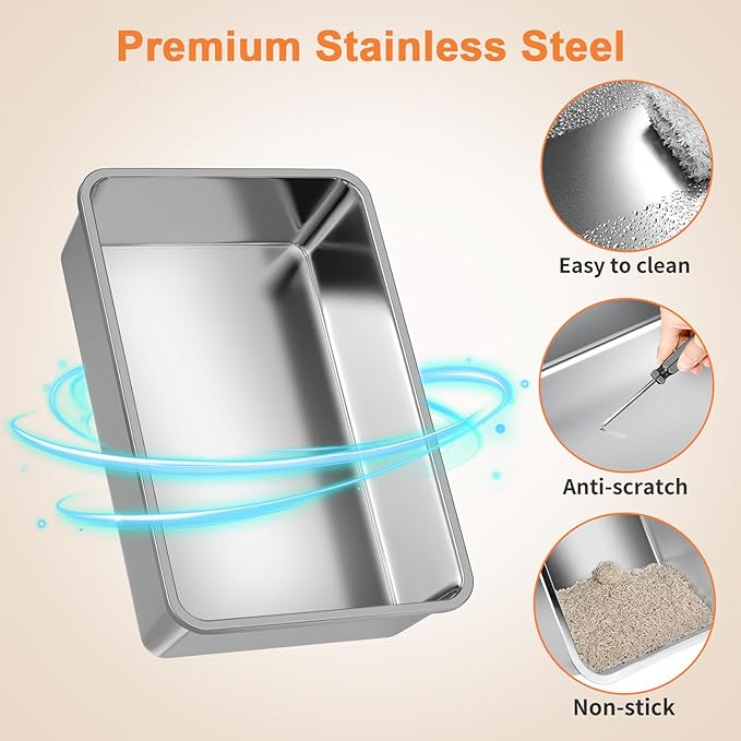 URPOWER Stainless Steel Cat Litter Box with Lid 110° Flip-Top Extra Large Enclosed Litter Box Non-Sticky Metal Pan with High Sided & Scoop, Odor Free, Front & Top Entry, Anti-Leakage, Easy Cleaning