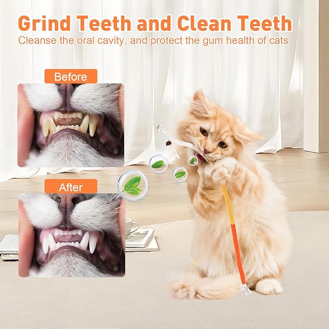 3 PCS Cat Toys Chew Ropes, 27.56 Inches Cat Chew Rope Toy for Teeth Cleaning, Safe Catnip Toys for Cats Rope Chew Toy (3 Bags of Catnip Included)