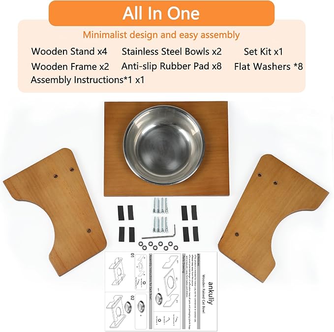 Elevated Stainless Steel Raised Food and Water Bowls, 15 Tilted Anti Vomiting, Dishwasher Safe, Non-Slip, Suitable for Cats and Puppies (Brown) - 2 Pack