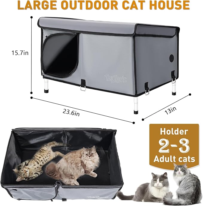 Outdoor Cat House Elevated,Insulated Feral Cat House Outdoor for Winter,Waterproof Cat Bed with Cozy Cushion(Grey, Large)