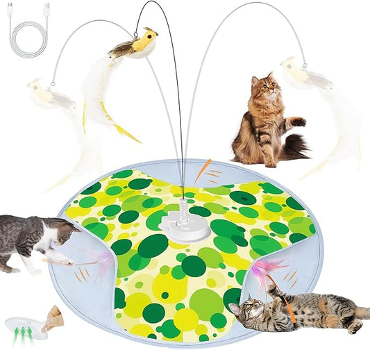 2 Pcs Interactive Bird Simulation Cat Toy Set with Bells, Hide and Seek Cat Toys Replacement Wand for Indoor Cat and Kitten