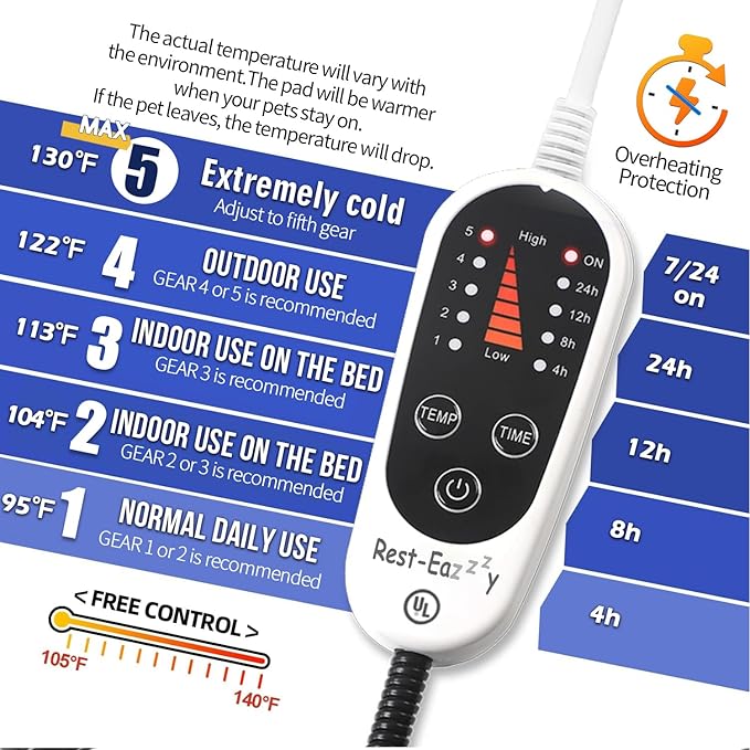 Rest-Eazzzy Cat Heating Pad, Cat Bed with Removable Cover Heated Cat Bed 5 Level Timer and 5 Level Temperature, Cat Beds for Indoor Warming Mat for Cat Dog (Heat pad, Pure-Beige)