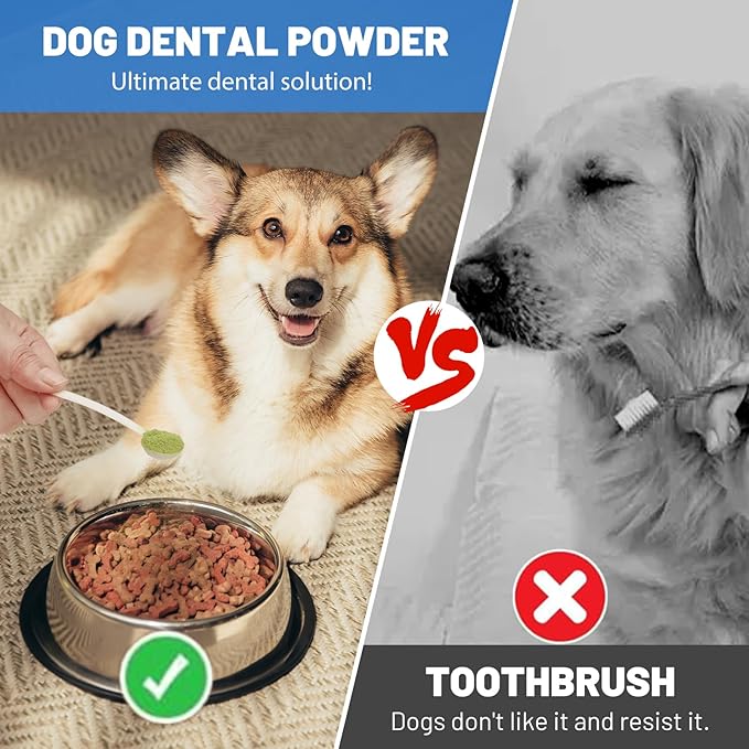 Dog Teeth Cleaning Powder 180G - Dog Dental Powder and Breath Freshener, Dogs Dental Care Supplies, Bad Breath & Tartar Remover for Dogs - Pet Dental Cleaner for All Breeds & Sizes - 60 Day Supply