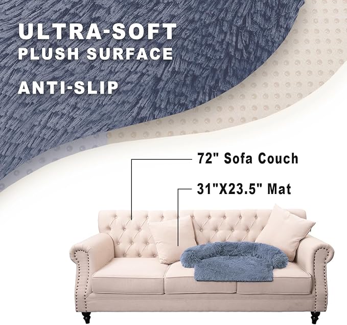 Calming Dogs/Cats Bed Mats, Dog Pad Washable Removable Couch Cover, Plush Long Fur Mat for Pets, Waterproof Lining, Perfect for Small, Medium and Large Dogs and Cats (Navy Blue, 31"x23")