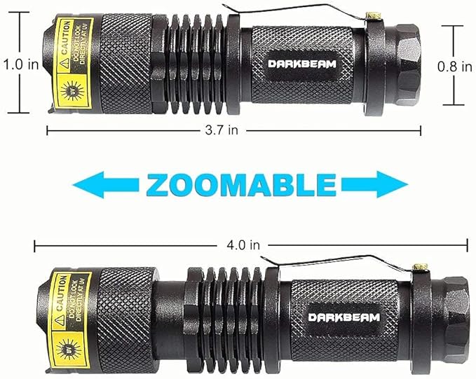 DARKBEAM UV 395nm Flashlight Ultraviolet led Light Blacklight Wood's lamp Portable 400nm Mini Detector for Dog/Cat Urine Pet Stains, Anti-counterfeiting Identification, Resin Curing,2 Pack