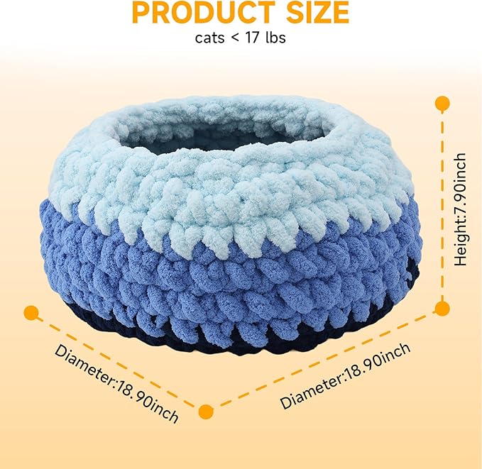 Ombre Gradient Round Cat Bed for Indoor Cats, Chunky Knit Washable & Plush Pet Bed, Cozy Nest with Non-Slip Bottom for Small Medium Cats