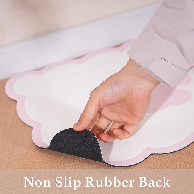 Ralxion Scalloped Dog Feeding Mat, Absorbent Mats for Dog Food and Water Bowl, Dispenser, Cute Elegant Aesthetic Preppy Pastel Pink Scallop Pet Placemat for Dogs, Cats, Puppy Accessories, 14" X 19”