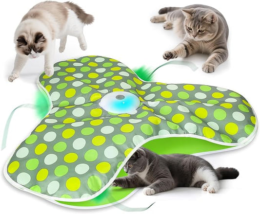 Interactive Cat Toy for Indoor Cats - Automatic Hide & Seek, Motion Activated Feathers, Squeaky Mouse, Touch Activated, USB Rechargeable - Top Bored Cat Toy