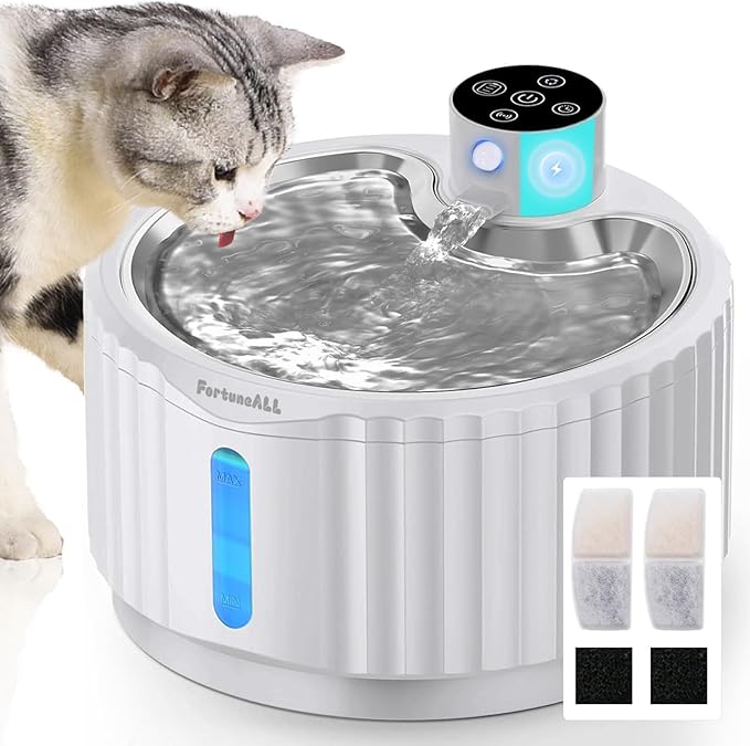Wireless Cat Water Fountain Cordless, FortuneALL 95oz/2.8L Automatic Pet Water Fountains for Cats Indoor, 4000mAh Battery Operated Cat Drinking Fountain with Motion Sensor, 4 Water Flow Modes,BPA-Free