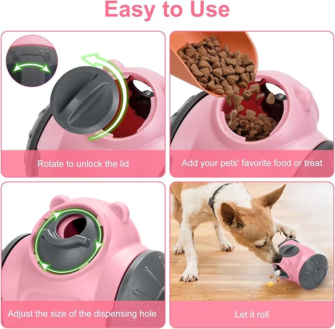 Treat Dispensing Dog Toys, Interactive Dog Treat Toy for Boredom to Keep Them Busy, Adjustable and Durable Dog Puzzle Toy for Small/Medium/Large Breed Dogs Pink