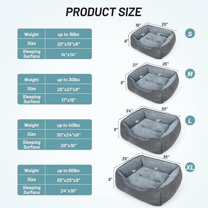 MIXJOY Dog Beds for Medium Dogs Washable, Rectangle Pet Bed Medium Size Dog, Orthopedic Sleeping Pet Sofa Bed, Soft Calming Cat Beds for Indoor Cats, Anti-Slip Bottom with Multiple Size (25'', Grey)