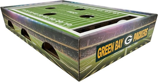 Pets First NFL Green Bay Packers Football Stadium Scratcher. Game Day Cat Toy with 2 Jingle Bell Balls. Lounge Stimulating Cat Game (GBP-5028)