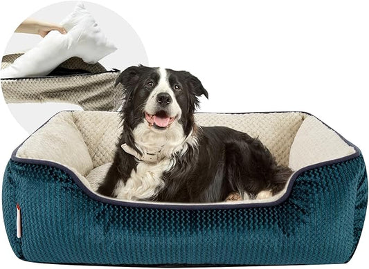 Miguel Removable Washable Dog Bed for Medium Dog Easy Clean - Rectangle Pet Bed for Large Cats with Zipper Cover Bolster Cuddle Puppy Bed with Supportive Side Wall Slip-Resistant Bottom, Blue 35 Inch