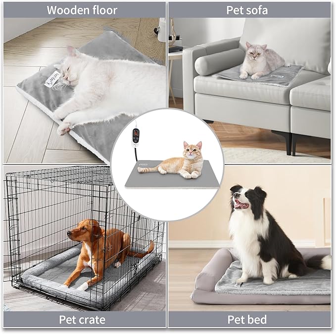 Rest-Eazzzy Cat Heating Pad & Bed - Heated Cat Bed with Removable Cover & 5-Level Timer & Temperature Control (Pure-Grey)