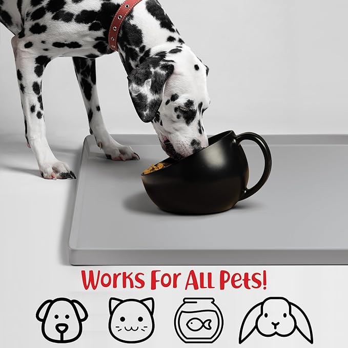 DogBuddy Dog Food Mat – Waterproof Dog Bowl Mat for Food and Water, Silicone Pet Feeding Mats for Floors, Non-Slip Placemat with High Edges for Dogs Bowls, Puppy Essentials (XL: 28" x 18", Mist)