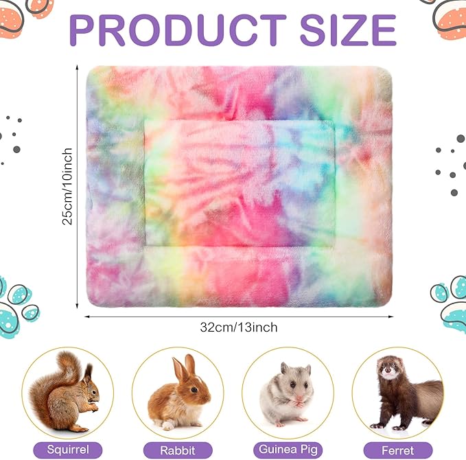 Haull 4 Pcs Waterproof Guinea Pig Bedding Winter Guinea Pig Bed Plush Cage Liners Soft Dog Cat Mat Reversible Winter Cozy Animal Pee Pad Hamster Bed Mat for Bunny(Tie Dyed,13 x 10 Inch)