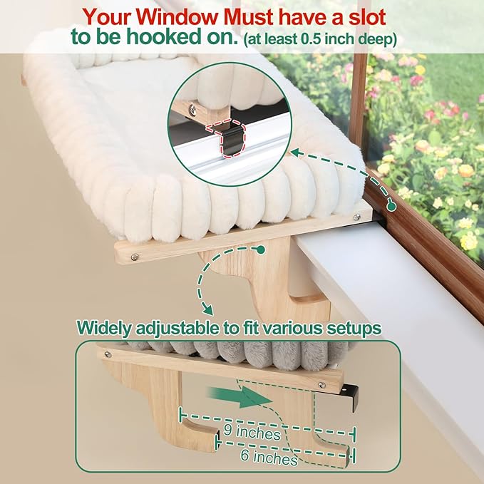 SnugCloud Cat Window Perch with 4-Sided Bolster - Orthopedic Cat Hammock for Window Sill - Solid Hardwood & Metal Frame - Window Seat for Pets (Dark Stained Wood w/Gray Bed, Medium)