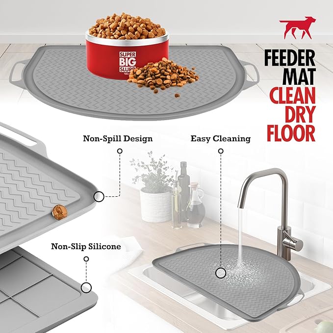 Tuff Pupper 26x21 Large Waterproof Pet Feeding Mat | Designed for Pet Fountains, Dog Gravity Water Bowls, Elevated Feeders | Raised Edges Prevent Spills | Dishwasher Safe | Non Slip Silicone Base