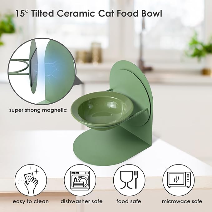 2-Pack Adjustable Cat Bowls with Magnetic Iron Stand & Ceramic Bowls – Dual Height & Angle Adjustable, Non-Slip Design for Comfortable Feeding