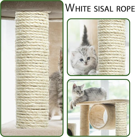 Natural Sisal Rope 8mm 98-Feet for Cat Scratching Post Tree Tower Replacement Repair and Replace, DIY Hemp Twine Rope for Cat Scratching Furniture Window Perch and Crafts Gardening Home Decorating
