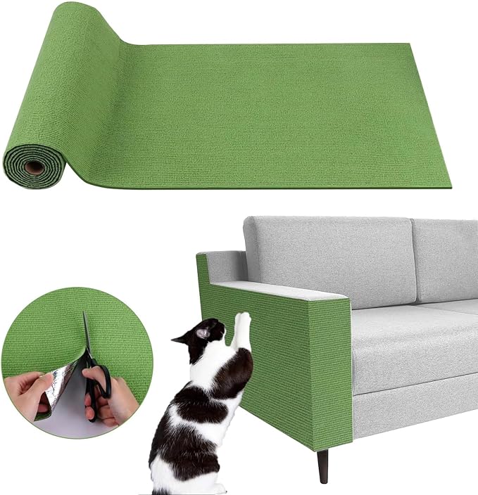 Cat Scratch Couch Furniture Protector, Adhesive Cat Scratch Pad Deterrent for Furniture, DIY Climbing Cat Scratcher Couch Protector from Cat Claws Scratching for Indoor(Green, 39.3x15.8Inch)