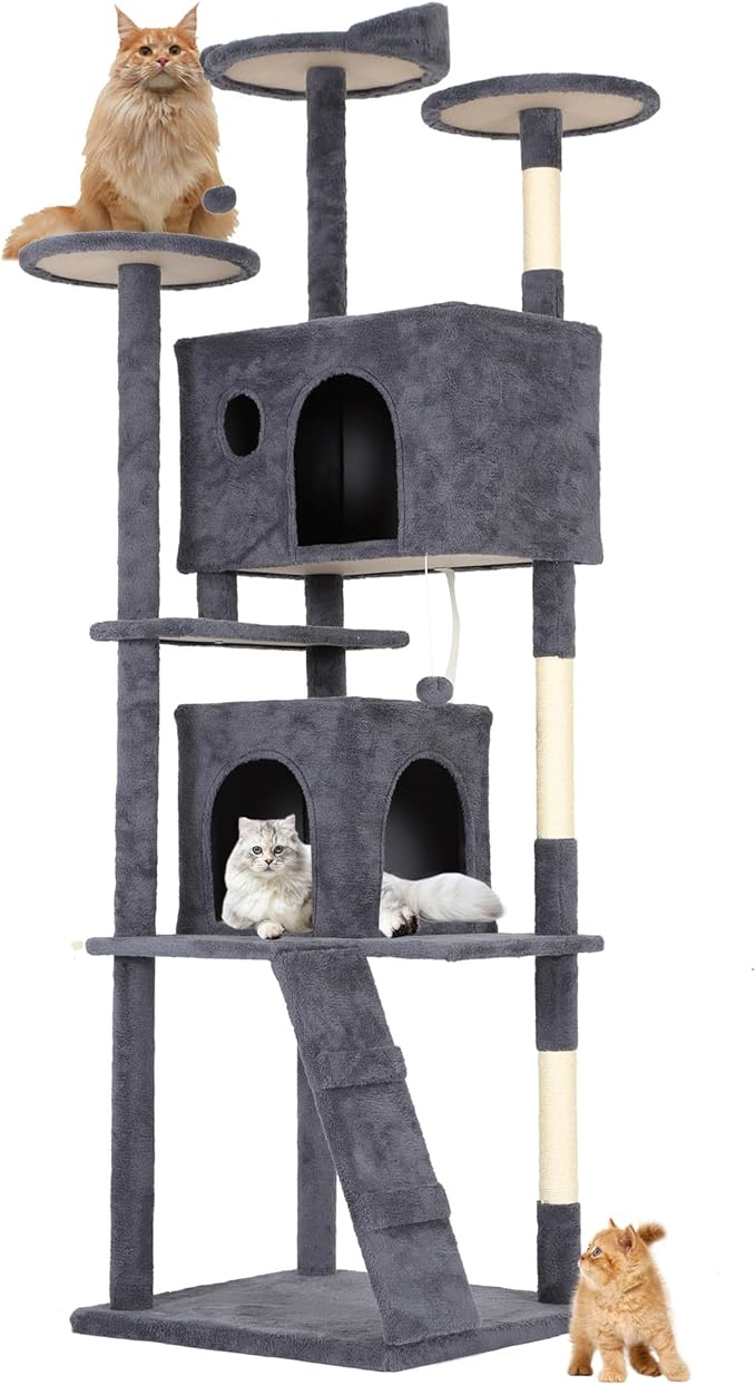 BestPet 81in Cat Tree Tower for Indoor Cats,Multi-Level Cat Furniture Activity Center with Cat Scratching Posts Stand House Cat Condo with Funny Toys for Kittens Pet Play House,Dark Gray