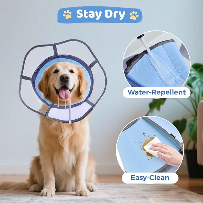 Soft Dog Cone Collar After Surgery Recovery,Adjustable E-Collar with Removable Shield,Lightweight,Breathable Anti-Licking Protective Cone for Large,Medium,Small Pets (Blue, M (Neck:12''-15''))