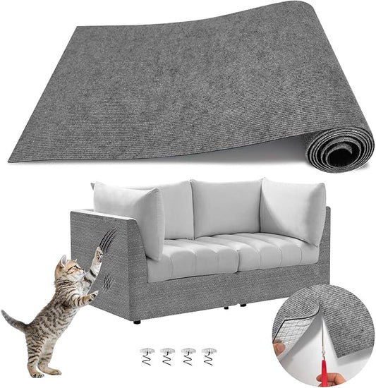 Cat Scratch Couch Furniture Protector, Adhesive Cat Scratch Pad Deterrent for Furniture, DIY Wall Climbing Cat Scratcher Couch Protector from Cat Claws Scratching Mat Indoor (LightGrey,39.3x15.8In)