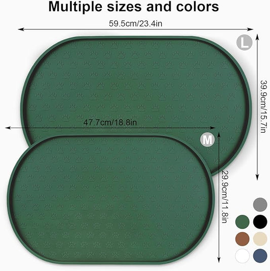 KPWACD Pet Placemat for Dog and Cat, Anti-Slip Waterproof Dogs Feeding Bowl Mat Prevent Food and Water Overflow, Silicone Puppy Dish Mats Suitable for Small Medium Big Pets, Hunter Green, 24" * 16"