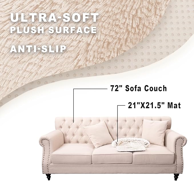 Calming Dogs/Cats Bed Mats, Dog Pad Washable Removable Couch Cover, Plush Long Fur Mat for Pets, Waterproof Lining, Perfect for Small, Medium and Large Dogs and Cats (Gradient Brown, 21"x21")