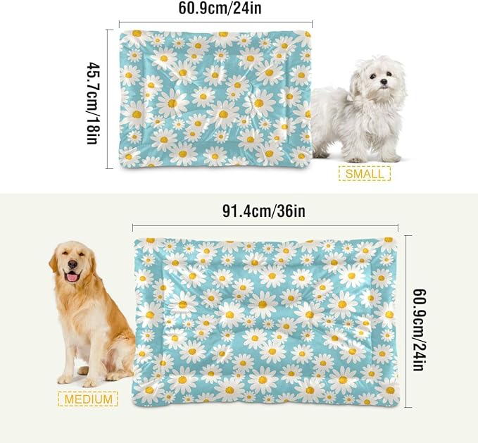 Daisy Floral Pet Bed Cute Dog Bed Mat Absorbing Non Slip Pad Pet Sleeping Mat for Small, Medium, and Large Dogs Puppy Cat 24 in x 18 in