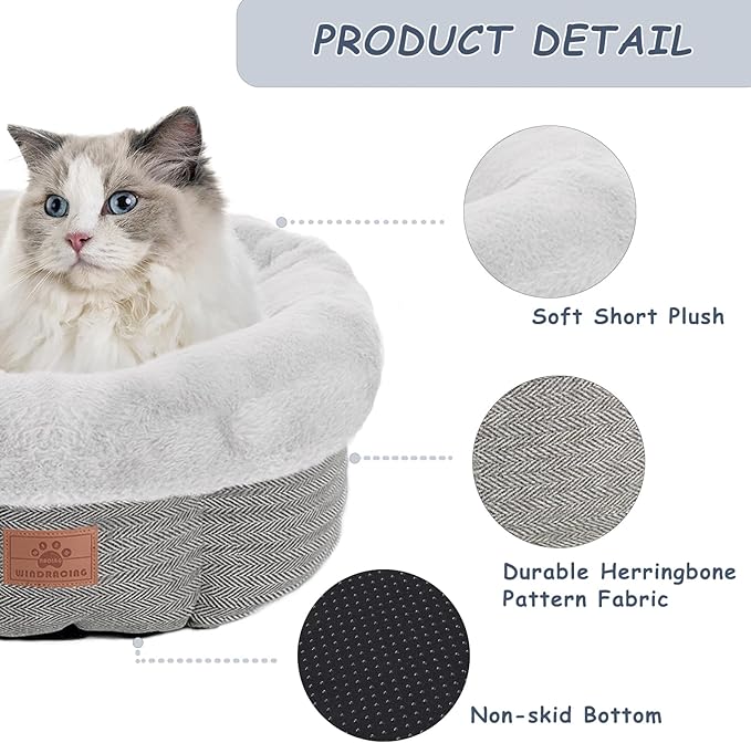 Cat Beds for Indoor Cats, Dog Bed for Small Dogs Breeds, Soft Kennel Bed, Comfy Durable Pet Sleeping Bed, Washable Roun Cat Bed & Non-Slip Bottom, Size 20" L x 20" W x 8" Th