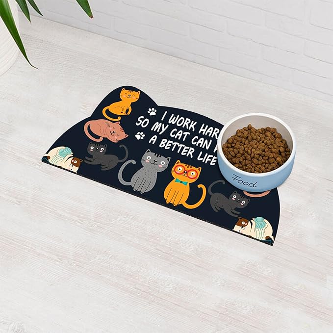 Cat Food Mat for Indoor Cats - No Stains Easy Clean Pet Supplies - Cat Bowls for Indoor Cats (Dark Grey, 19"x9")