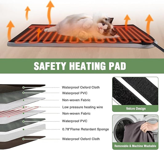 Heated Insulated Cat House Outdoor for Winter, Feral Cat Shelter with Weatherproof Asphalt Roof Outside, Kitty Home to Keep Cats Warm