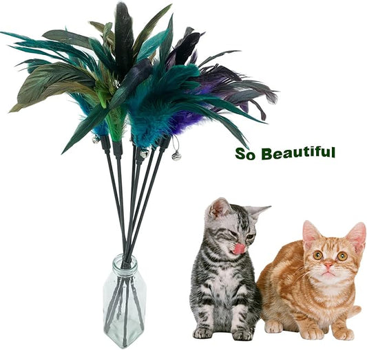 Cat Wand Toy Feather Stick Cat Toys, 8 Pieces Interactive Cat Toy Feathers Wand for Indoor Cats
