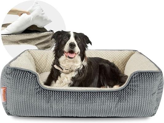 Miguel Removable Washable Dog Bed for Medium Dog Easy Clean - Rectangle Pet Bed for Large Cats with Zipper Cover Bolster Cuddle Puppy Bed with Supportive Side Wall Slip-Resistant Bottom, Gray 35 Inch