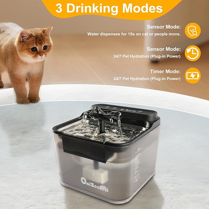 Pet Water Fountain for Cat and Dog - Rechargeable Battery Operated Automatic Water Dispenser 3L with Steel Dish and Replacement Filter - Quiet Wireless Auto Kitty Drinking Fountain