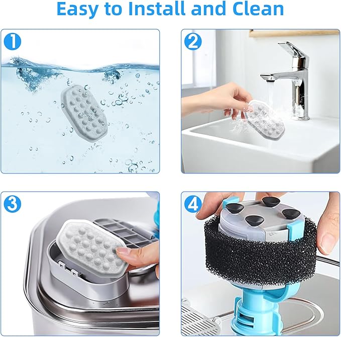 20 Pack Cat Water Fountain Filters-Cat Fountain Replacement Filters for Stainless Steel 3.2L/108oz Adjustable Water Flow Cat Fountain(10 Pack Pet Water Filter Refills+10 Pack Sponges)