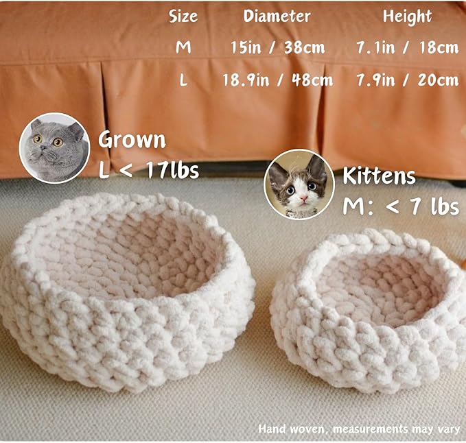 Cat Nest Bed – Premium Handwoven Washable Extra Soft Round Cave House for Indoor Kitten & Kitty, Small & Large (Grayish Blue,Large)