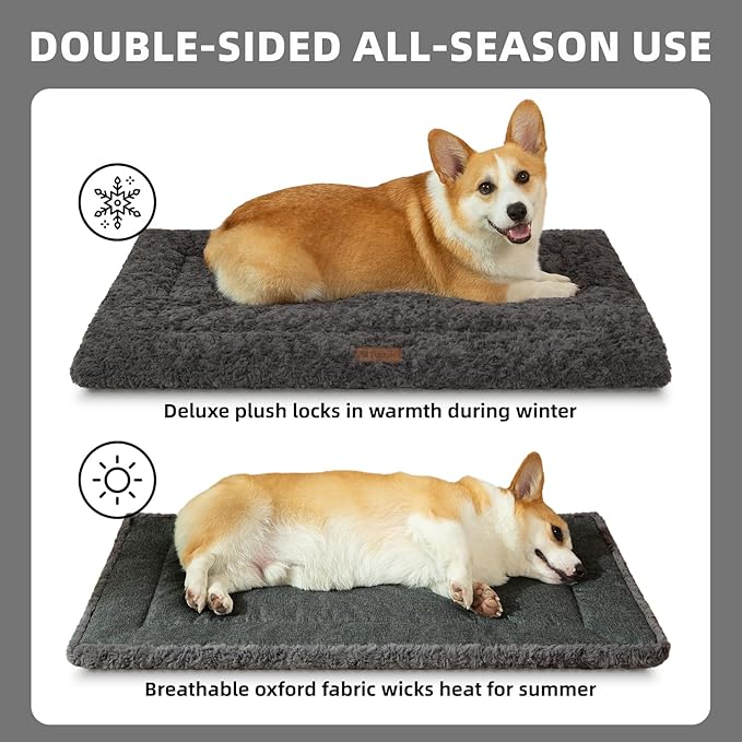 Fluffy Reversible Dog Bed Mat - Ultra Soft & Machine Washable Dog Crate Pad fit for Metal Kennel, Cozy Sleeping Mat, 35" x 22", Dark Gray