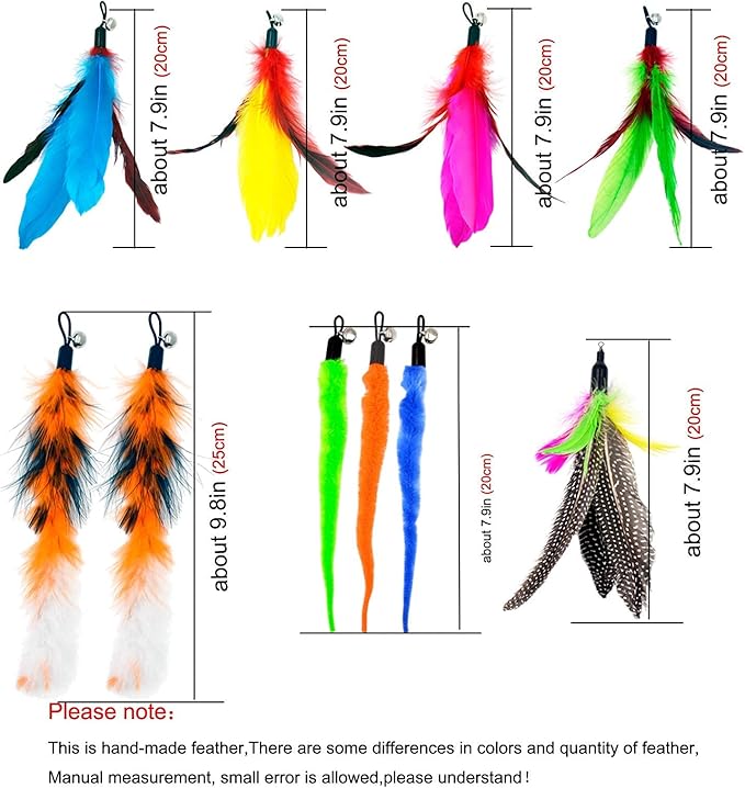 Cat Feather Toys Refills, 10 Pieces Worms Feathers Refills, Cat Wand Replacement Feathers Toy for Indoor Cats