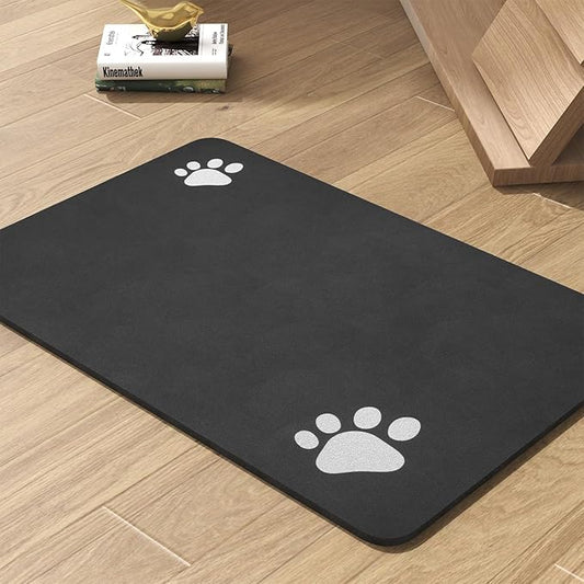 Pet Feeding Mat-Absorbent Dog Mat for Food and Water Bowl-No Stains Quick Dry Water Dispenser Mat-Dog Accessories Pet Supplies-Bowl for Messy Drinkers(Black,16"x24"