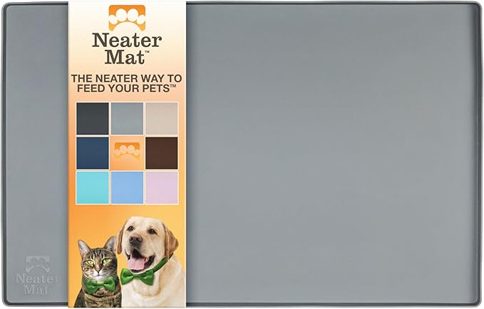 Neater Pet Brands Neater Mat - Waterproof Silicone Pet Bowls Mat - Protect Floors from Food & Water (19" x 12", Gunmetal)