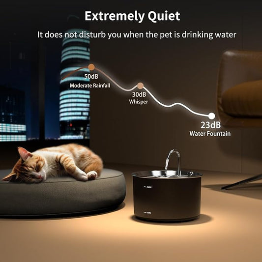 Cat Water Fountain Stainless Steel,3 L/ 101 oz Pet Water Fountain with 5-Stage Circulating Filtration System,Cat Fountain with Quiet Pump for Cats, Dogs (4 Filters + 4 Sponges)