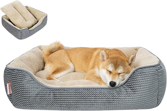 Miguel Dog Bed with Removable Cushion/Pillow for Medium Small Dogs, Washable Pet Bed with Side Easy to Wash Puppy Bed, Large Rectangle Cat Bed for Indoor Cat with Anti-Slip Bottom, Gray 30 Inch